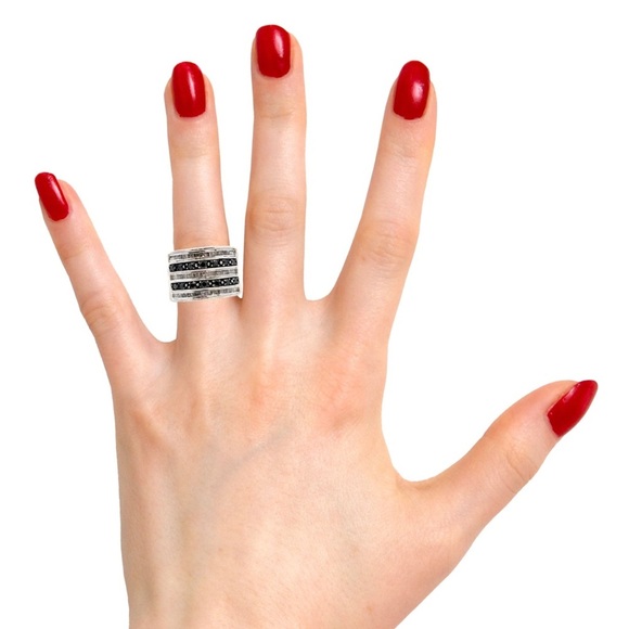 Black Diamond Jewelry - Sterling Silver Black & White Diamond 1 ctw Multi-Channel Ring Size 7